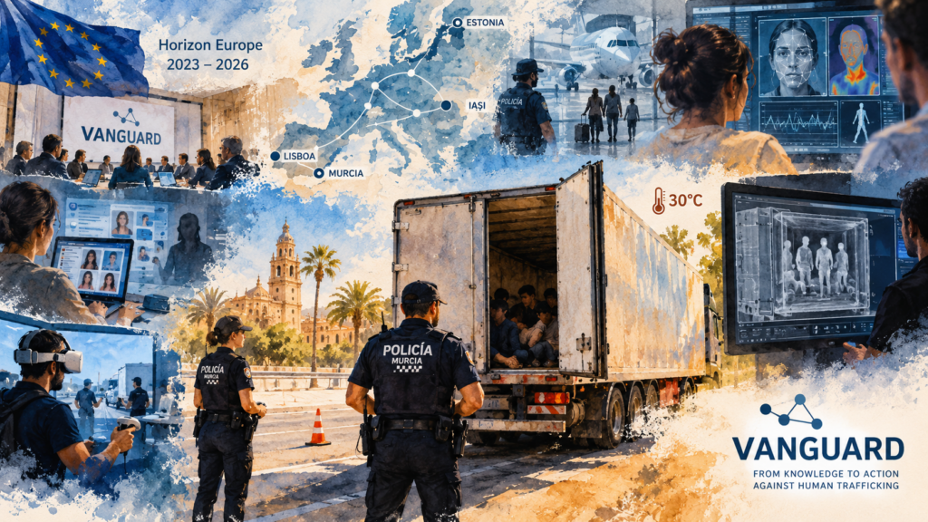 VANGUARD: tres años de proyecto. Ahora toca parar el camión 1 Piloto VANGUARD en Murcia con un control policial de un camión y tecnologías contra la trata de seres humanos.
